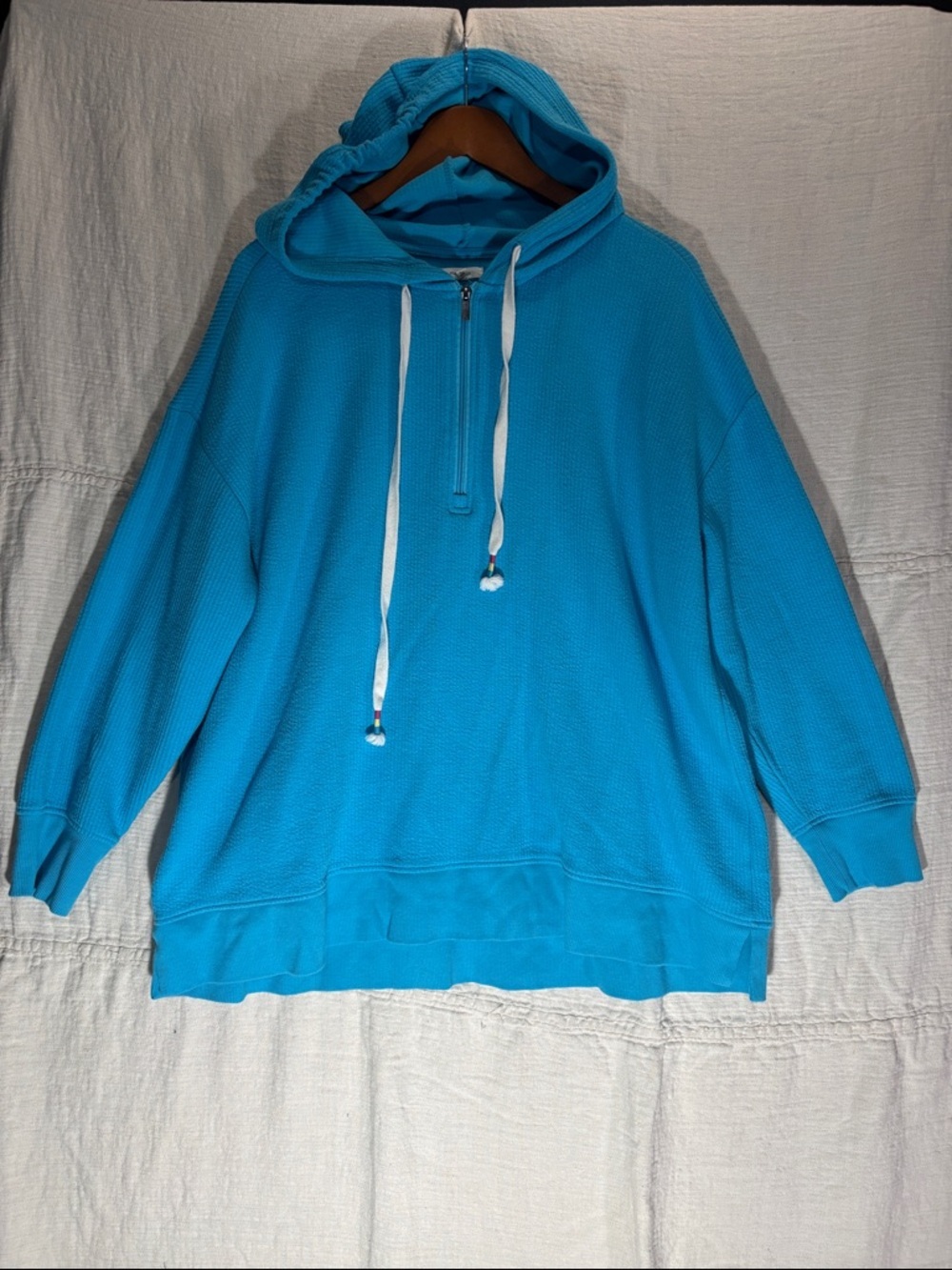 Maurices Turquoise Blue Waffle-Knit Hoodie Cotton Blend